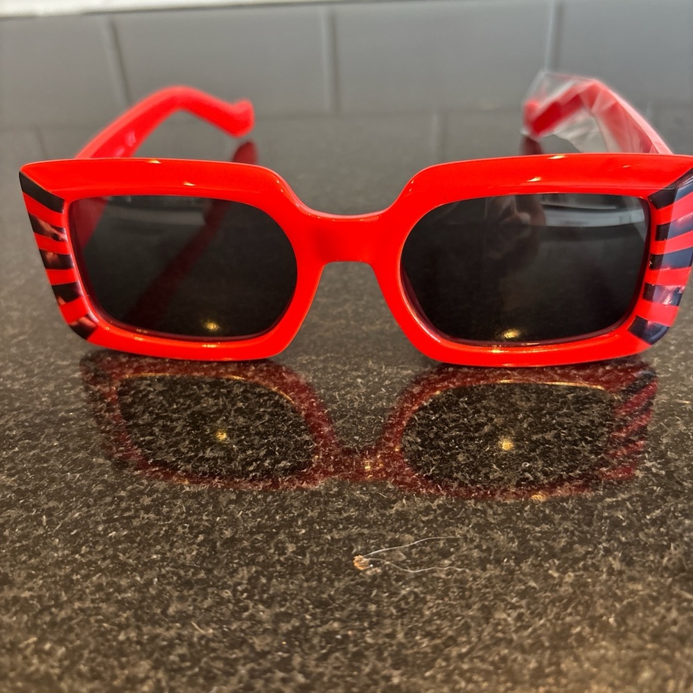 Red Rectangular Stripe Sunglasses for Women